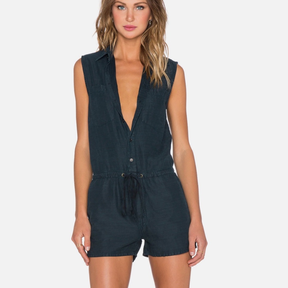 MOTHER denim sleeveless shorts romper w pockets  in Teal Size M - Picture 4 of 15
